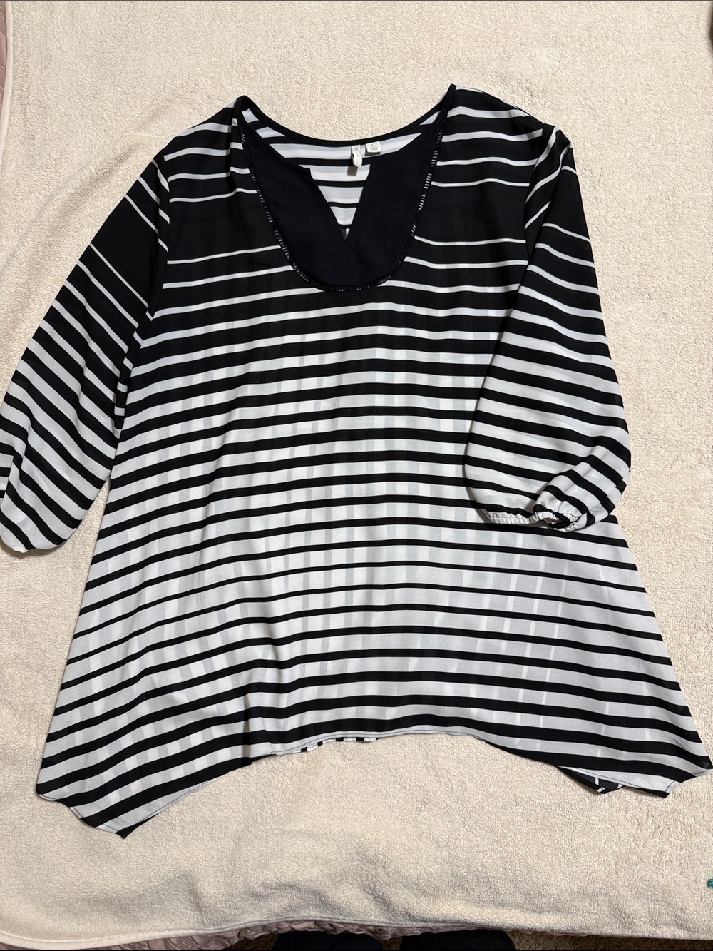 Cato Black & White Striped Scoop Neck Tunic